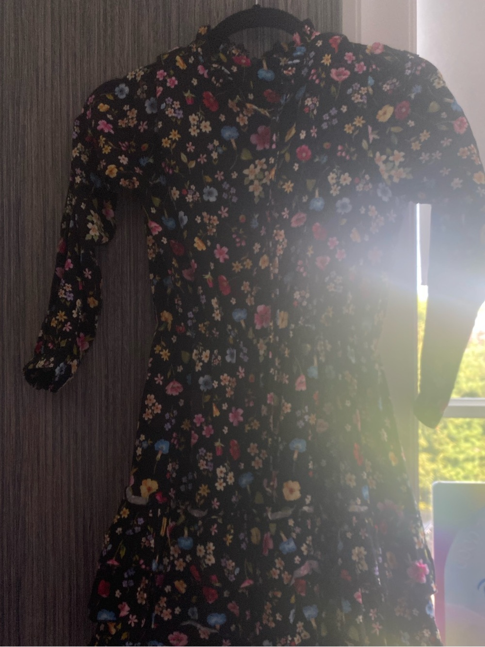Floral Long Sleeve Black Dress  Sz 10